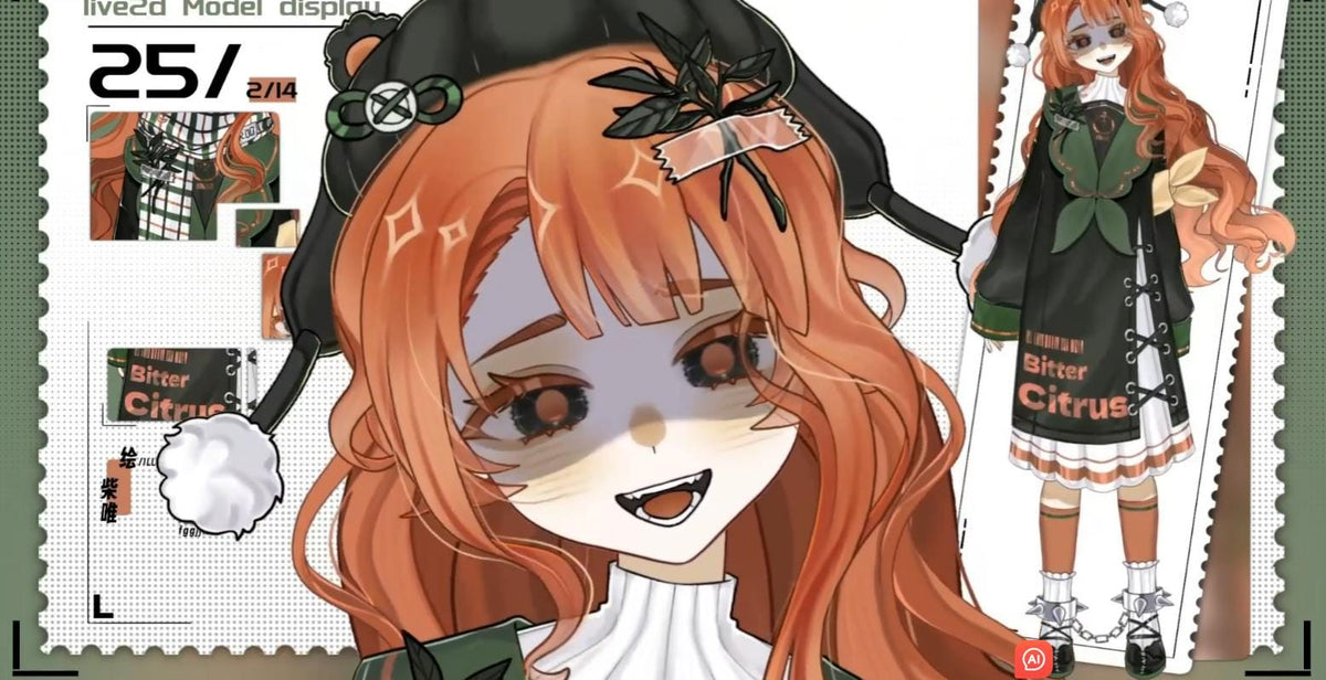 Bitter Citrus Live2D Vtuber Model – Orange Hair, Green Outfit (Ready to Use) Basic Version