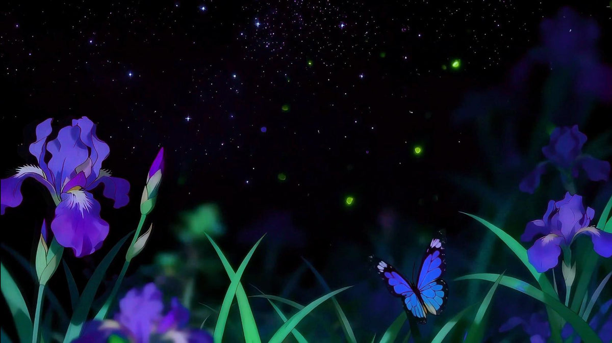 Iris Star River ā Animated VTuber Background Set | 2552Ć1440 Loop Video | Fantasy / Starry / Floral Scene