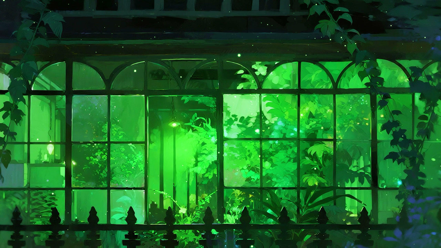 Enchanted Ivy Conservatory – Animated VTuber Background Set | 1440p QHD Loop Videos | Mystical / Cozy / Botanical