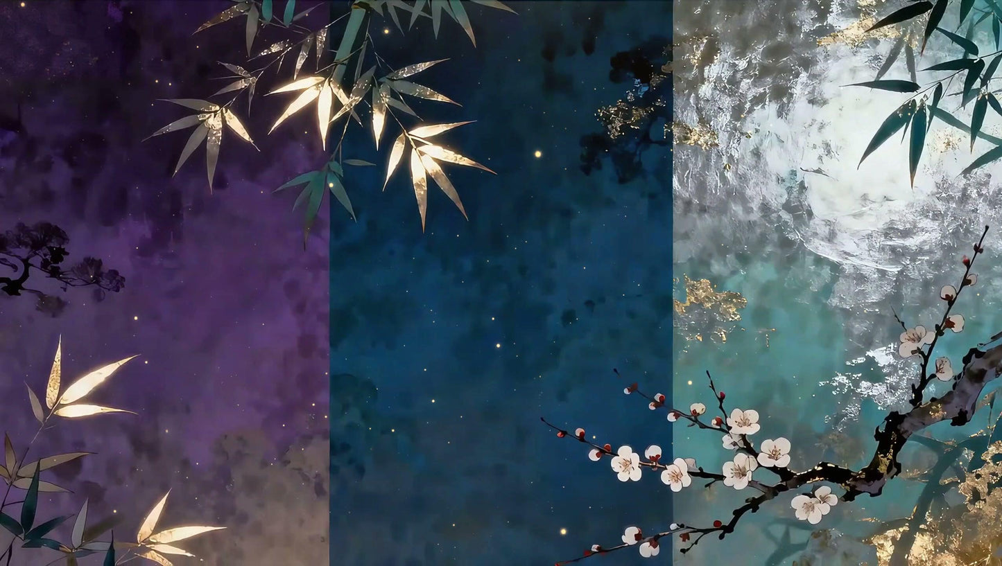 Gilded Bamboo & Plum Blossom – Animated VTuber Background Set | 1440p QHD Loop Videos | Chinoiserie / Artistic / Elegant