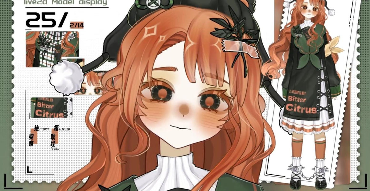 Bitter Citrus Live2D Vtuber Model – Orange Hair, Green Outfit (Ready to Use) Basic Version