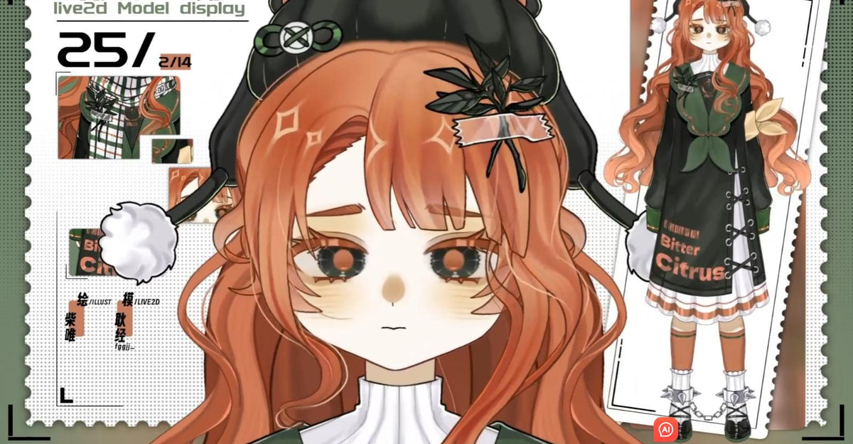 Bitter Citrus Live2D Vtuber Model – Orange Hair, Green Outfit (Ready to Use) Basic Version