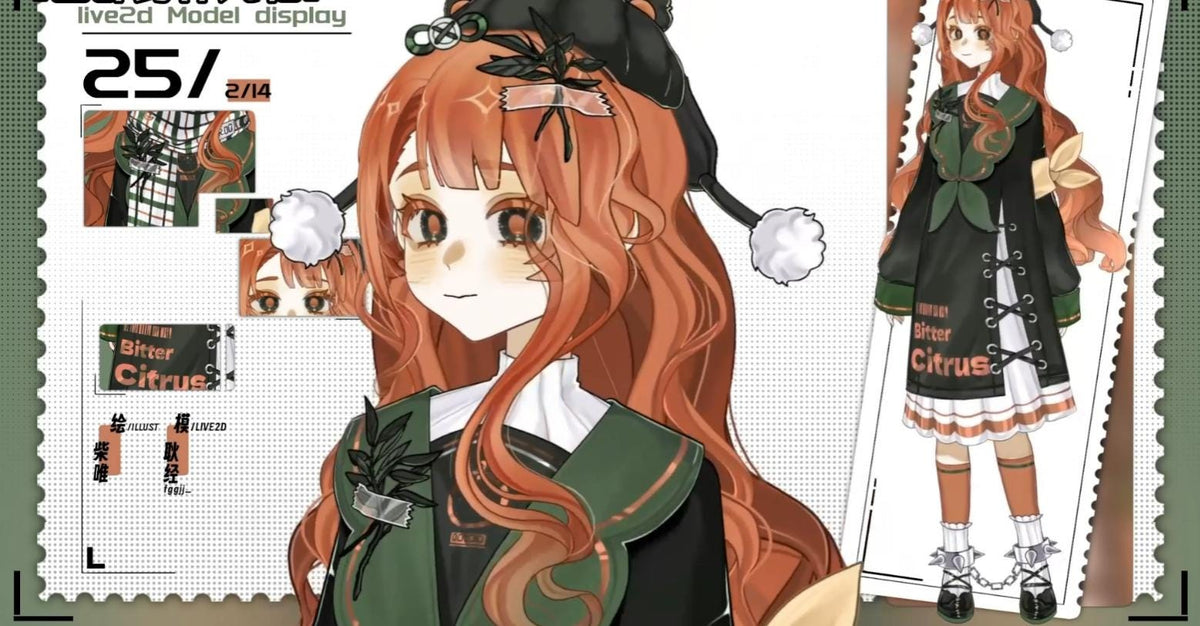 Bitter Citrus Live2D Vtuber Model – Orange Hair, Green Outfit (Ready to Use) Basic Version