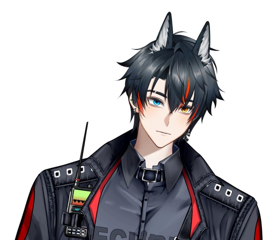Wolfish Security Officer VTuber Model – Heterochromatic Eyes, Full Body (VTube Studio)