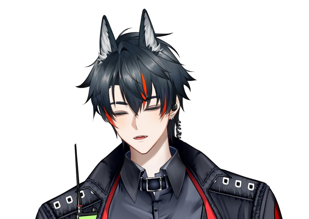 Wolfish Security Officer VTuber Model – Heterochromatic Eyes, Full Body (VTube Studio)