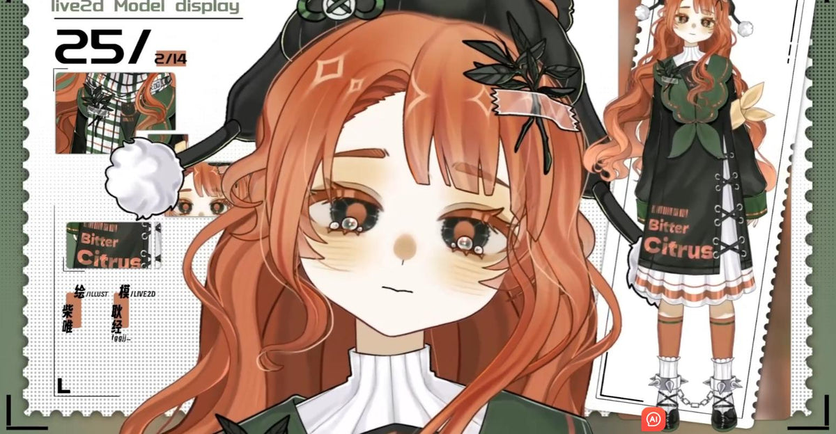 Bitter Citrus Live2D Vtuber Model – Orange Hair, Green Outfit (Ready to Use) Basic Version