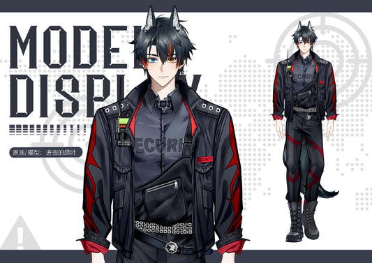Wolfish Security Officer VTuber Model – Heterochromatic Eyes, Full Body (VTube Studio)