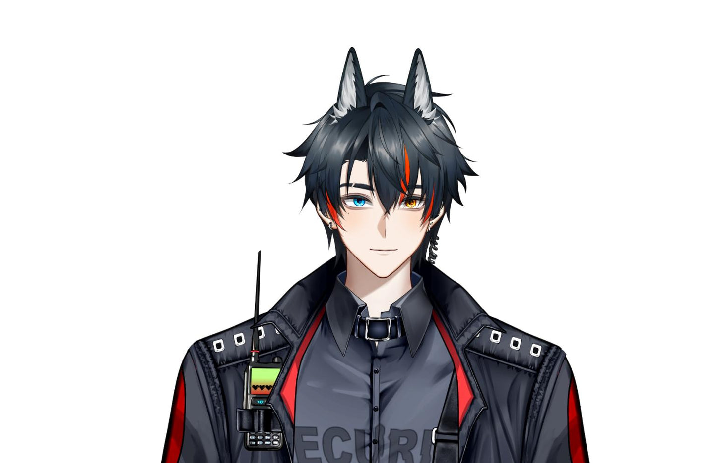 Wolfish Security Officer VTuber Model – Heterochromatic Eyes, Full Body (VTube Studio)