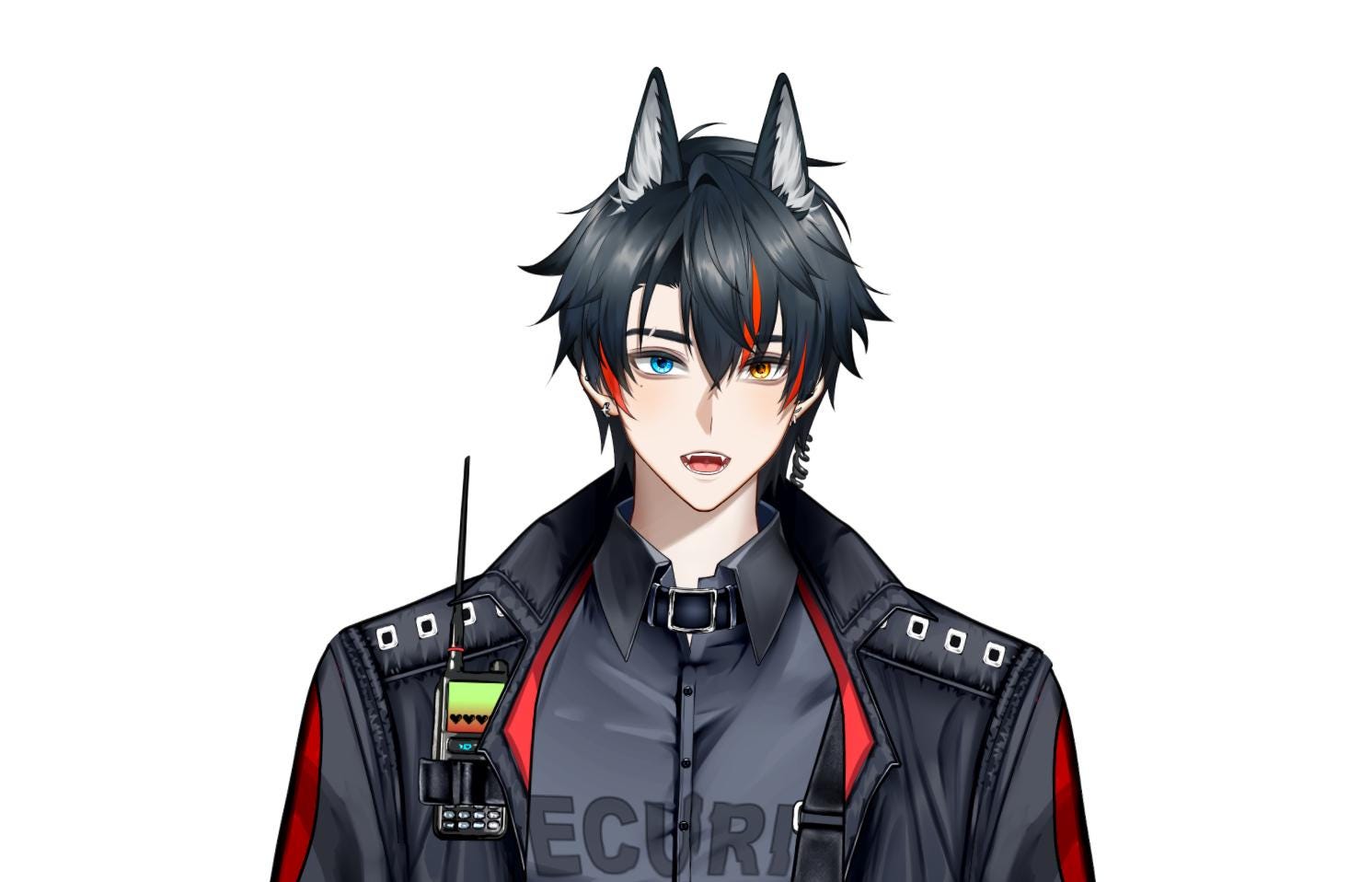 Wolfish Security Officer VTuber Model – Heterochromatic Eyes, Full Body (VTube Studio)