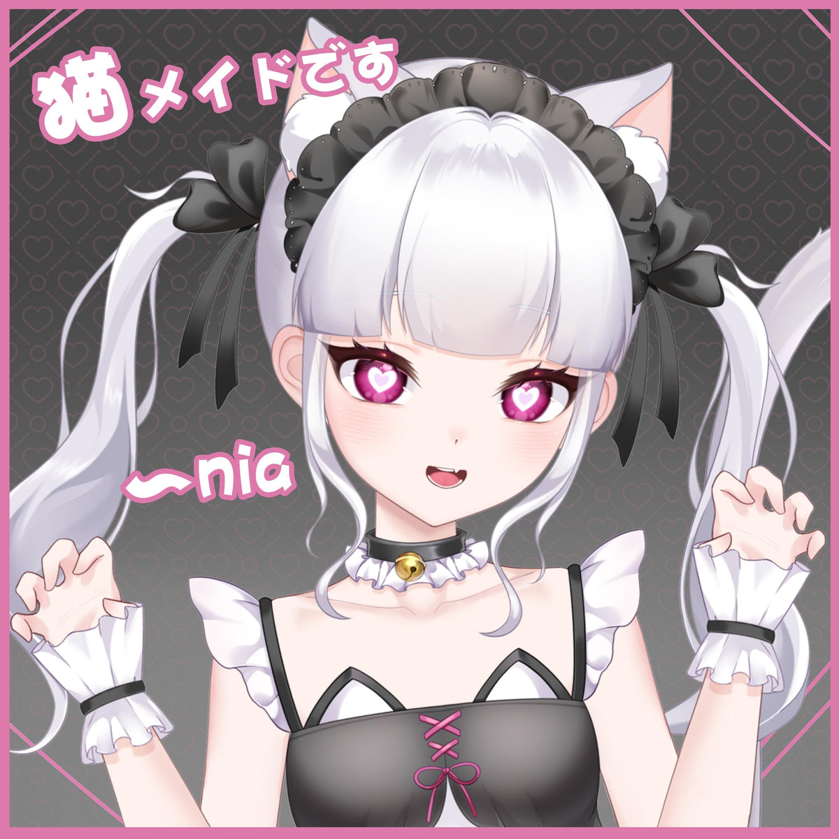 Catgirl Maid Live2D VTuber Model – Silver Twin Tails, Full Body (VTube Studio)