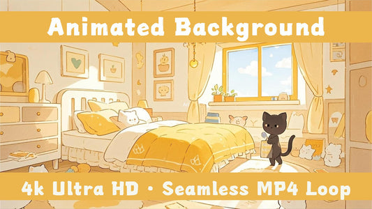 Sunlit Cat Room - 4K Animated VTuber Background + 4 UI Frames | OBS & VTube Studio Assets