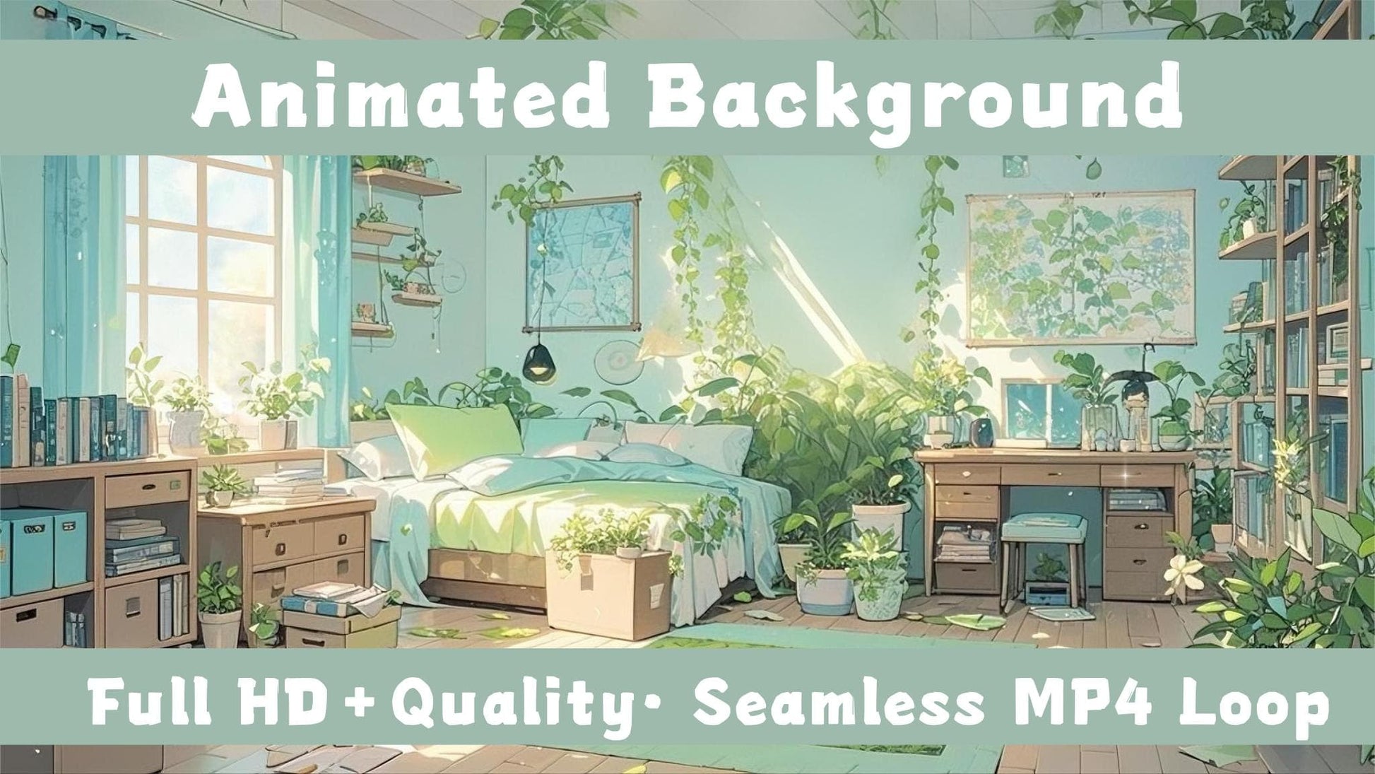 Verdant Slumber – Animated VTuber Room + Free UI | Cozy Green Bedroom with Day & Night Mode