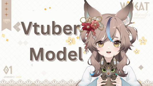 Fox-Eared Girl Vtuber Model – Pastel Kimono, Cat Companion (Vtube Studio)