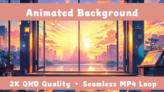 2K VTuber Animated Background – Summer Sunset Cityscape (Looping MP4)