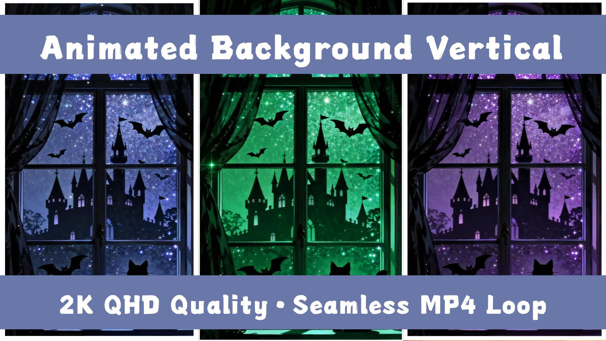 Animated Halloween VTuber Background – Black Cat, Castle Window (Loop Video)
