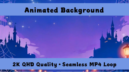 Halloween Animated VTuber Background – Spooky Castle Night Scene (2K Loop Video)