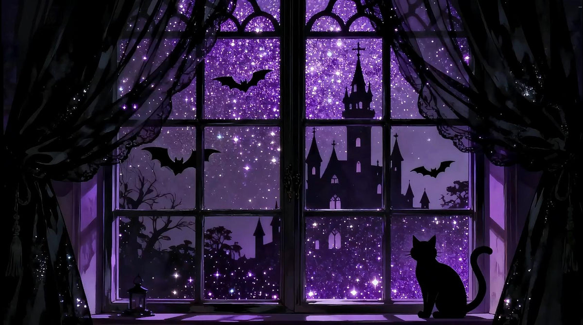 Halloween VTuber Background – Animated Black Cat, Spooky Castle (2560x1440 Loop Video)