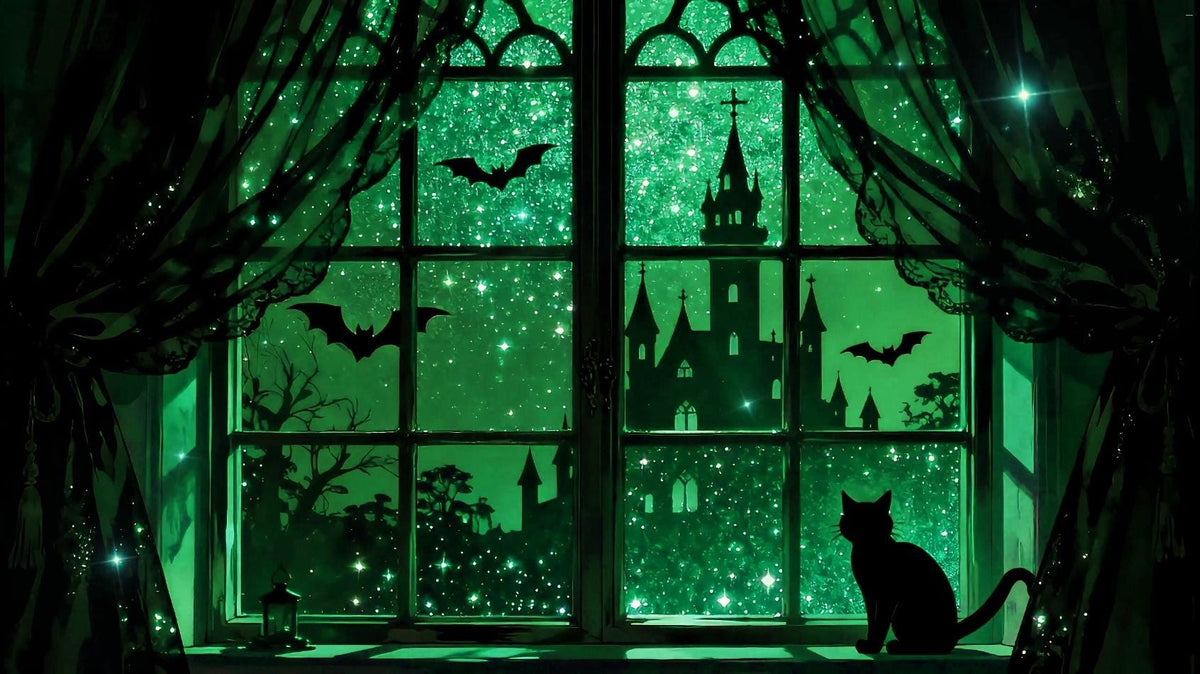 Halloween VTuber Background – Animated Black Cat, Spooky Castle (2560x1440 Loop Video)