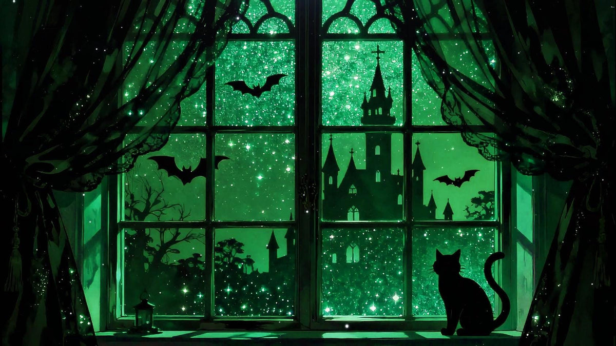 Halloween VTuber Background – Animated Black Cat, Spooky Castle (2560x1440 Loop Video)