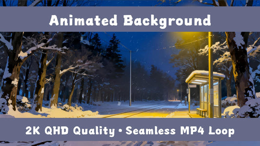Snowy Night Platform – Animated VTuber Background Set | 2560×1440 Loop Video | Winter / Night / Calm Scene