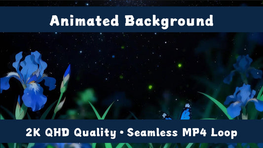 Iris Star River – Animated VTuber Background Set | 2552×1440 Loop Video | Fantasy / Starry / Floral Scene