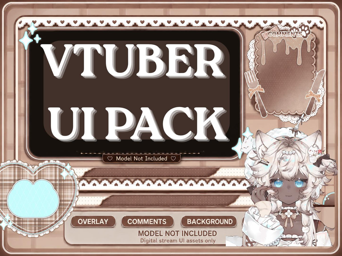 Siamese Cat Girl VTuber UI Pack – Cozy Stream Overlay Assets (PNG)