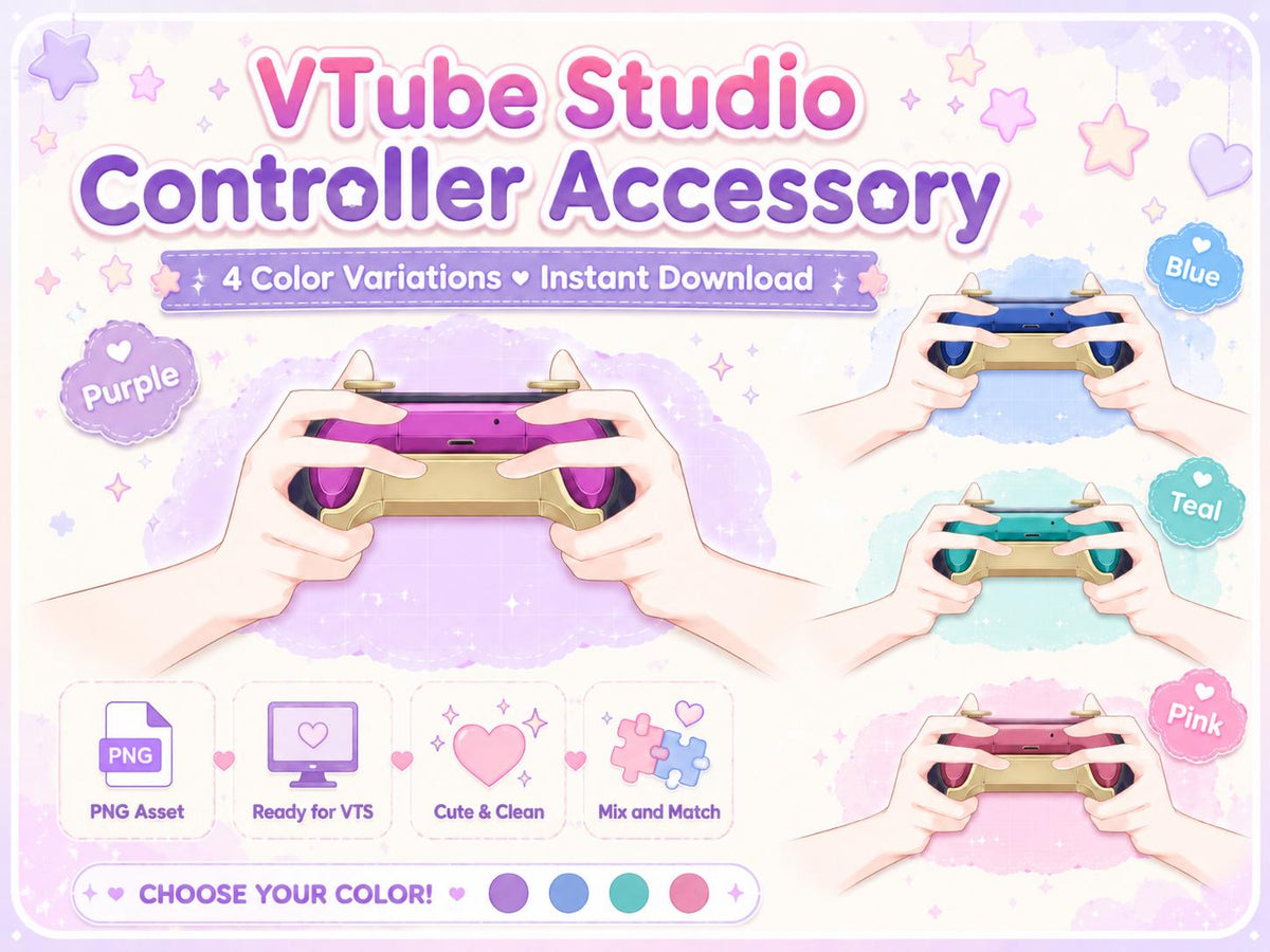 VTube Studio Controller Accessory PNG, Vtuber Gaming Hand Asset, VTS Prop, 4 Color Variations, Separated PNG Parts for Recoloring