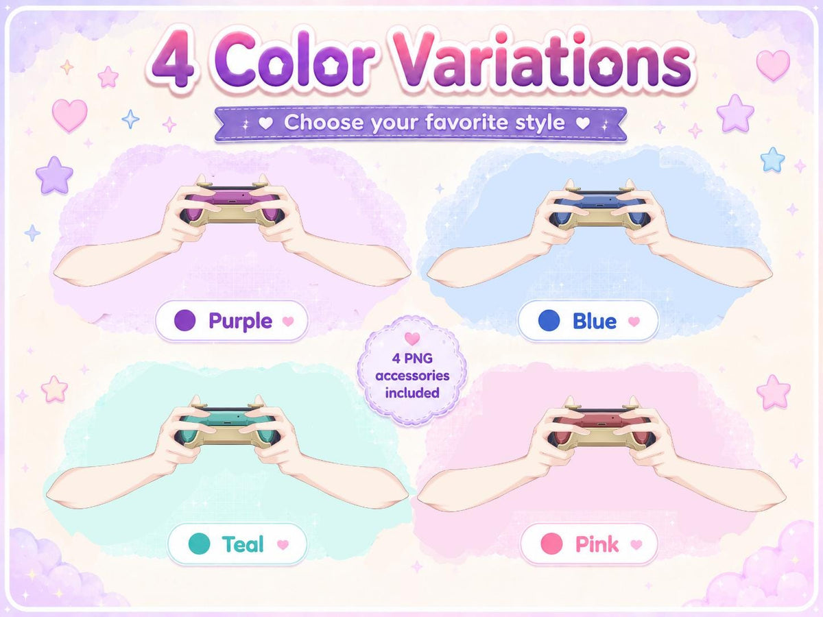 VTube Studio Controller Accessory PNG, Vtuber Gaming Hand Asset, VTS Prop, 4 Color Variations, Separated PNG Parts for Recoloring
