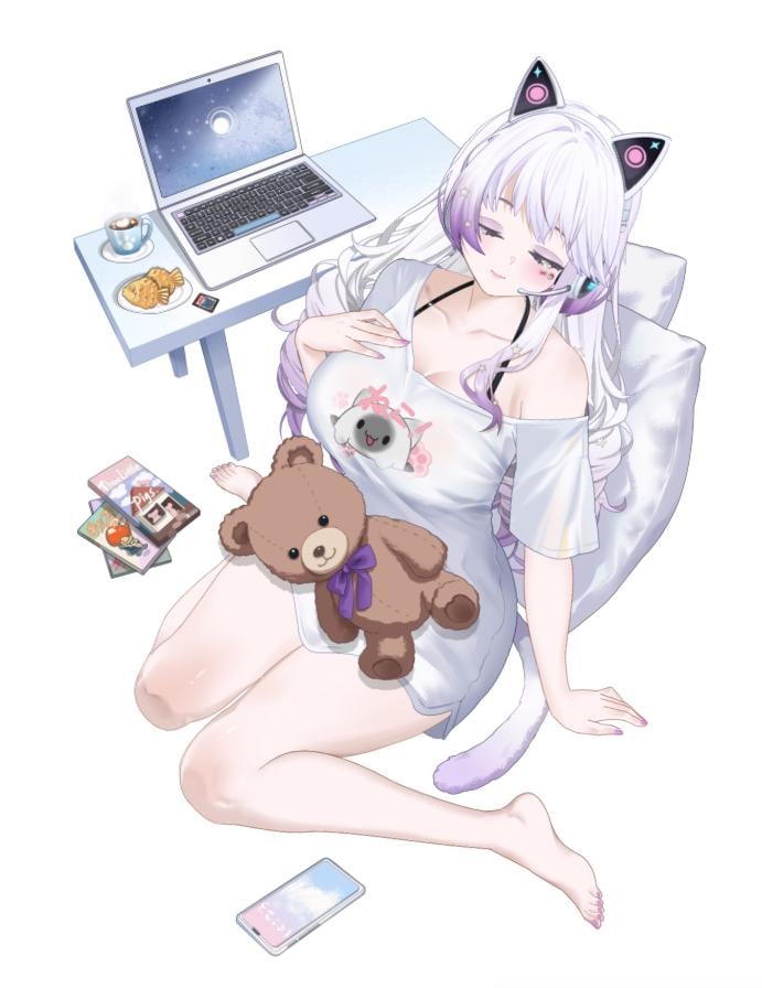 MUMU – [Basic Version] | Live2D VTuber Model | Commercial Use | Asymmetrical Model | Ready to Use | Full Body | Cozy Cat-Ear Loungewear