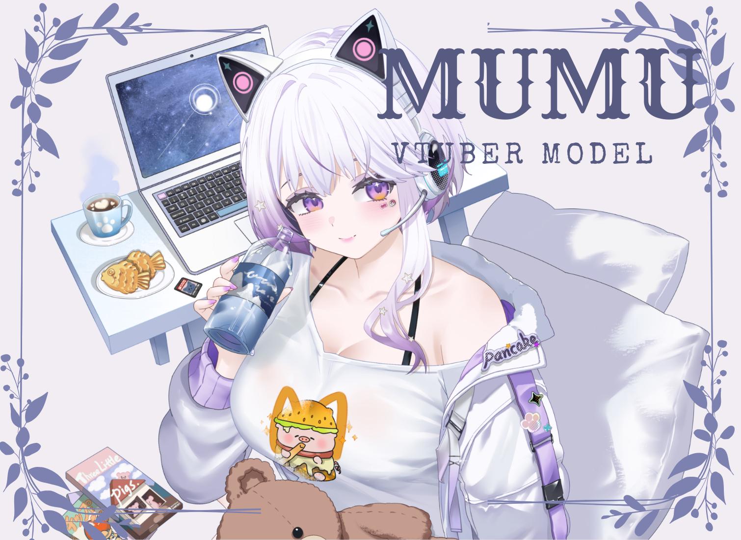 MUMU – [Basic Version] | Live2D VTuber Model | Commercial Use | Asymmetrical Model | Ready to Use | Full Body | Cozy Cat-Ear Loungewear