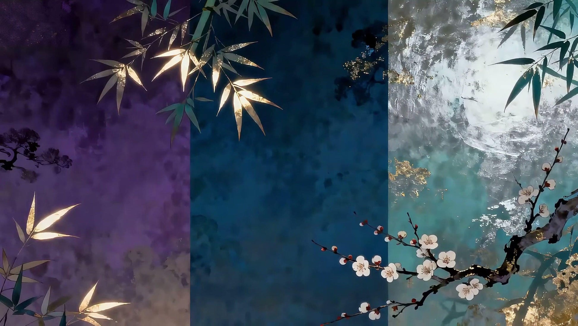 Gilded Bamboo & Plum Blossom – Animated VTuber Background Set | 1440p QHD Loop Videos | Chinoiserie / Artistic / Elegant