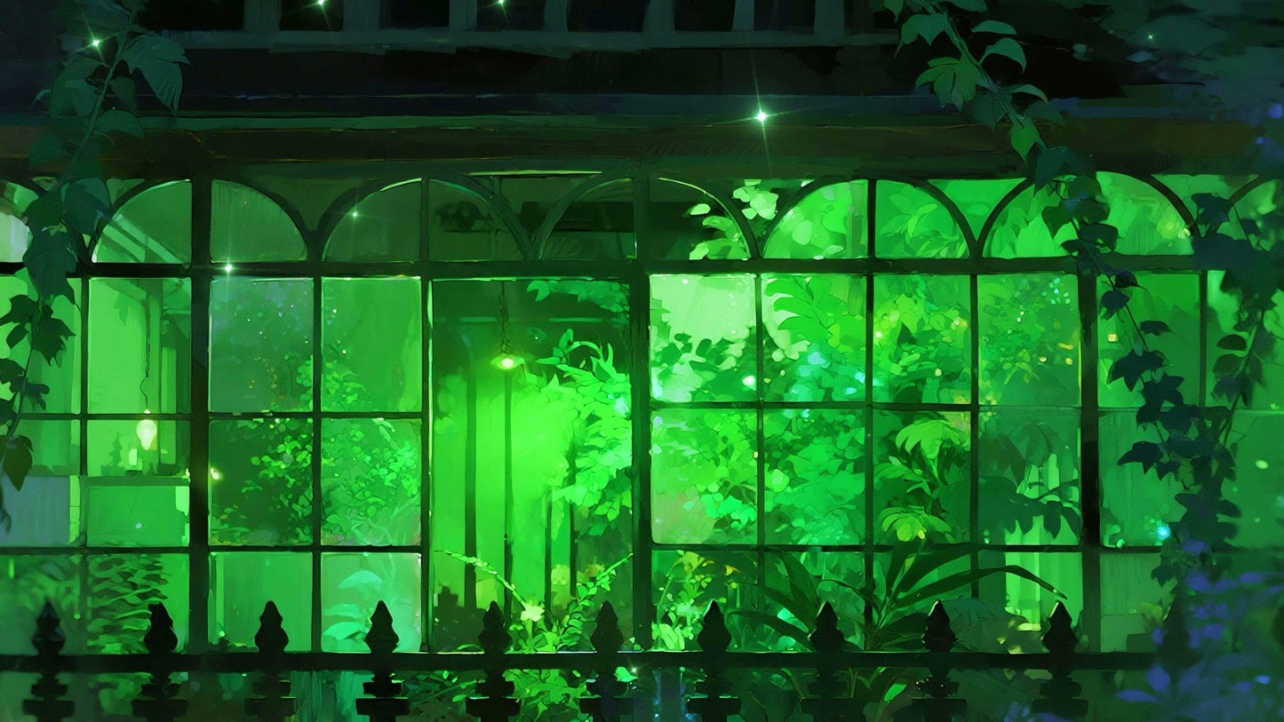 Enchanted Ivy Conservatory – Animated VTuber Background Set | 1440p QHD Loop Videos | Mystical / Cozy / Botanical
