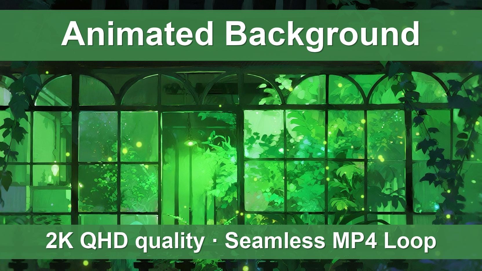 Enchanted Ivy Conservatory – Animated VTuber Background Set | 1440p QHD Loop Videos | Mystical / Cozy / Botanical