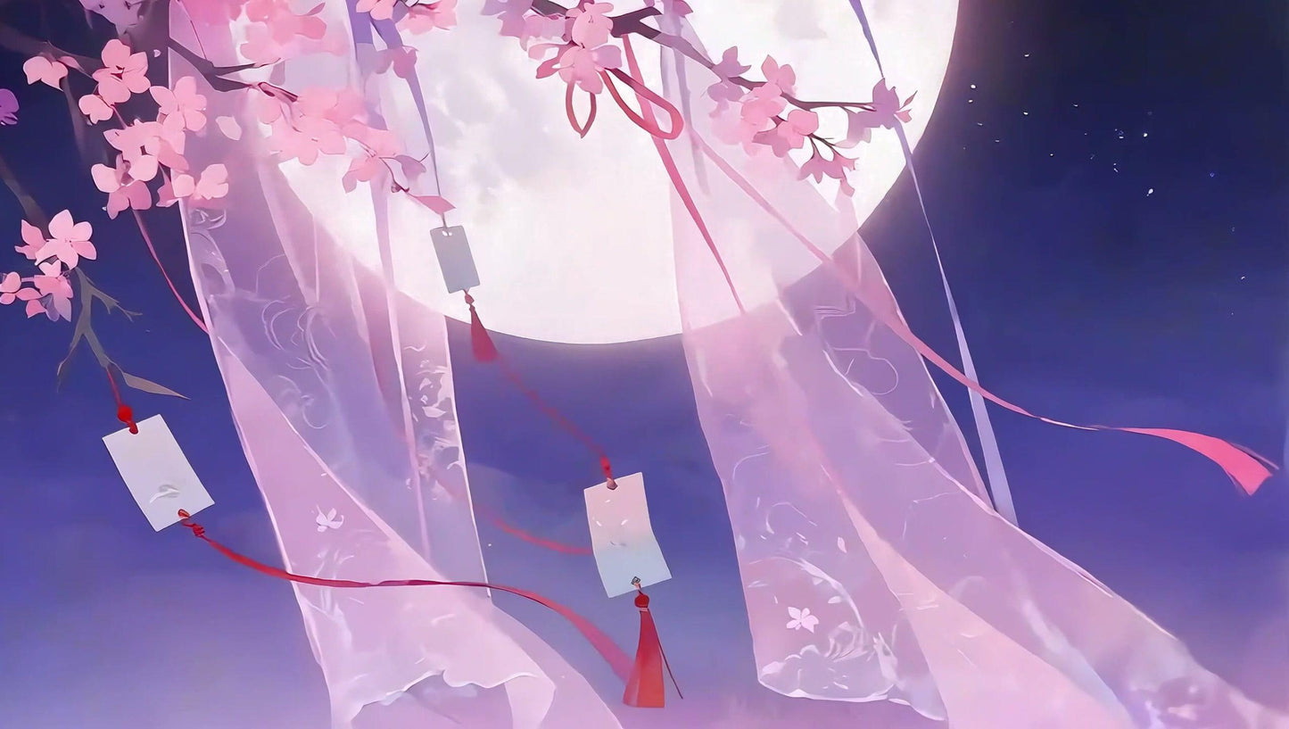 Ethereal Sakura Moon Dream – Animated VTuber Background Set | 1440p QHD Loop Videos | Anime / Celestial / Serene