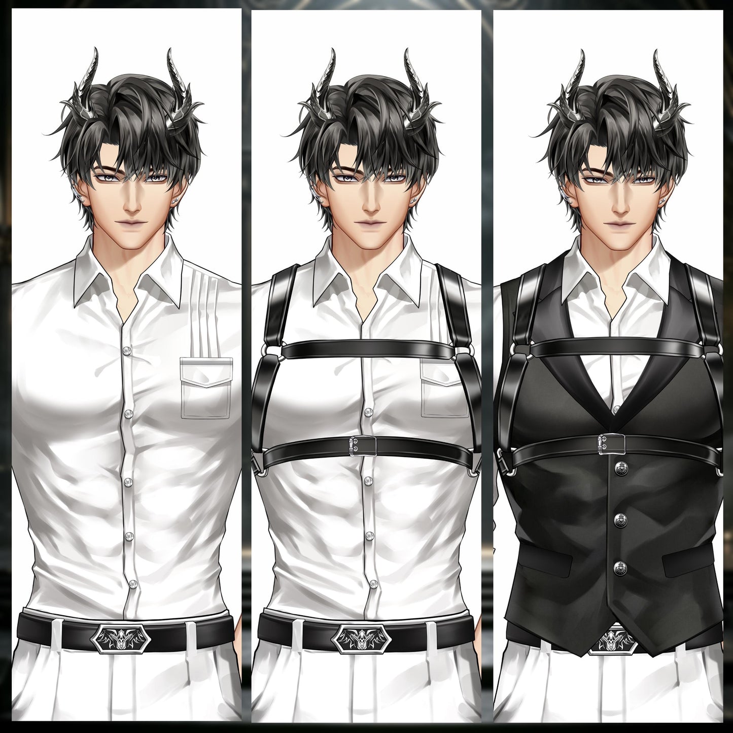 Kurogane – Premade Male VTuber Model | Dark Demon Butler VTuber Avatar | Ready to Use | Full Body | Outfit Toggles