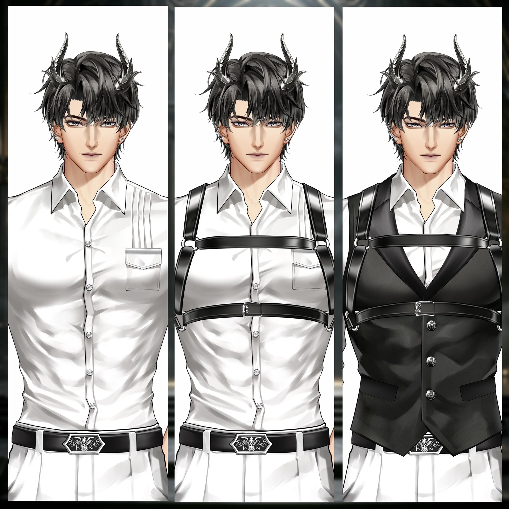 Kurogane – Premade Male VTuber Model | Dark Demon Butler VTuber Avatar | Ready to Use | Full Body | Outfit Toggles