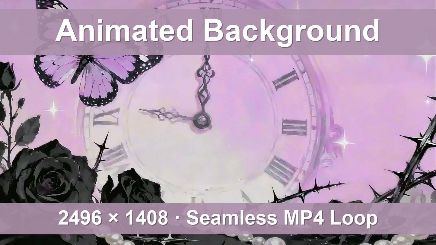 Gothic Garden of Time – Animated VTuber Background Set | 2.5K Resolution Loop Videos | Gothic / Dark / Romantic
