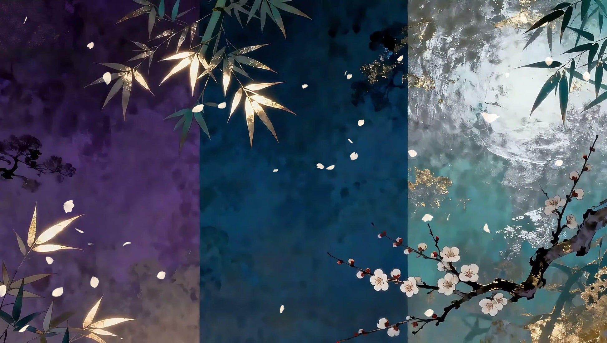 Gilded Bamboo & Plum Blossom – Animated VTuber Background Set | 1440p QHD Loop Videos | Chinoiserie / Artistic / Elegant