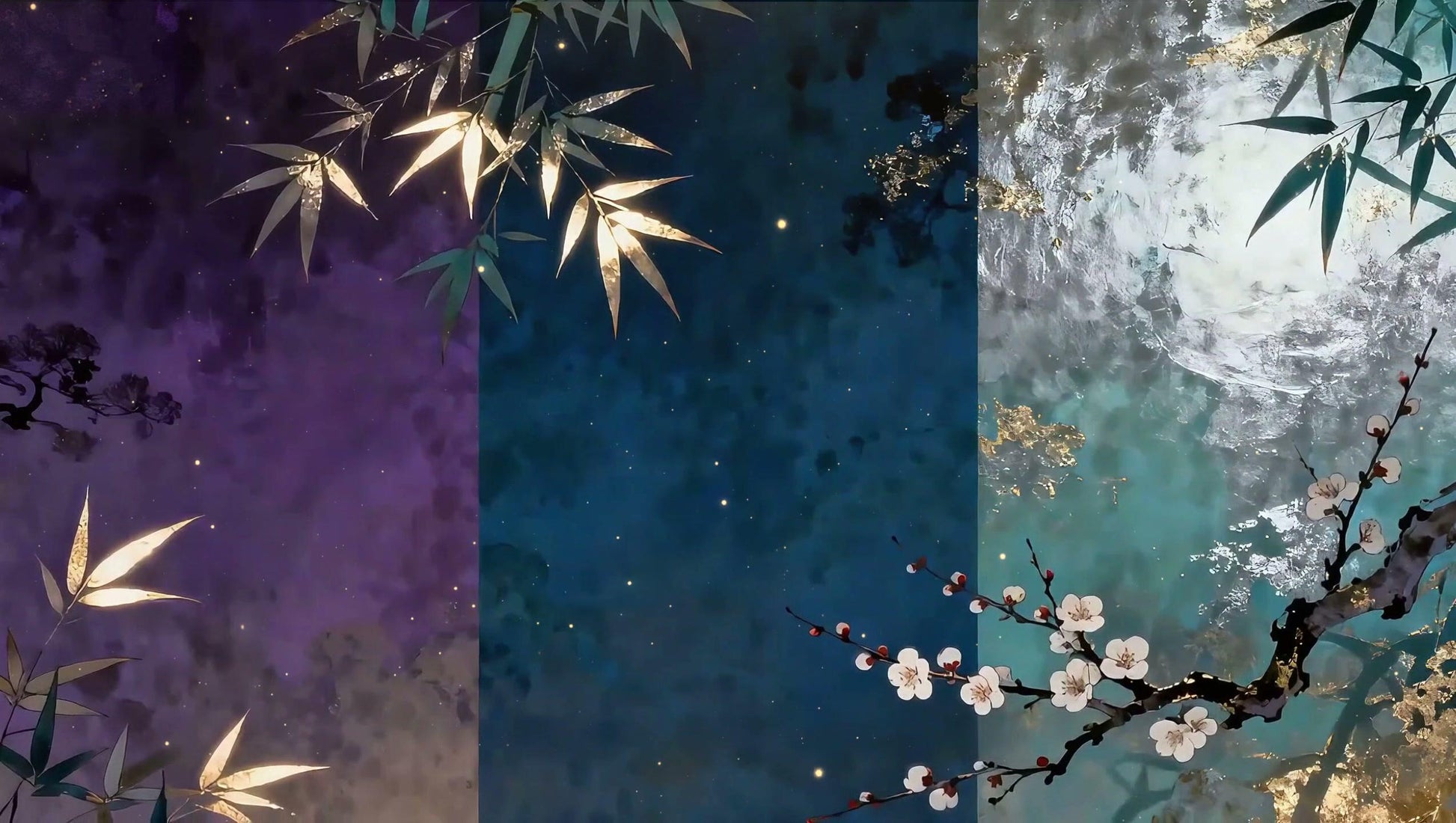Gilded Bamboo & Plum Blossom – Animated VTuber Background Set | 1440p QHD Loop Videos | Chinoiserie / Artistic / Elegant