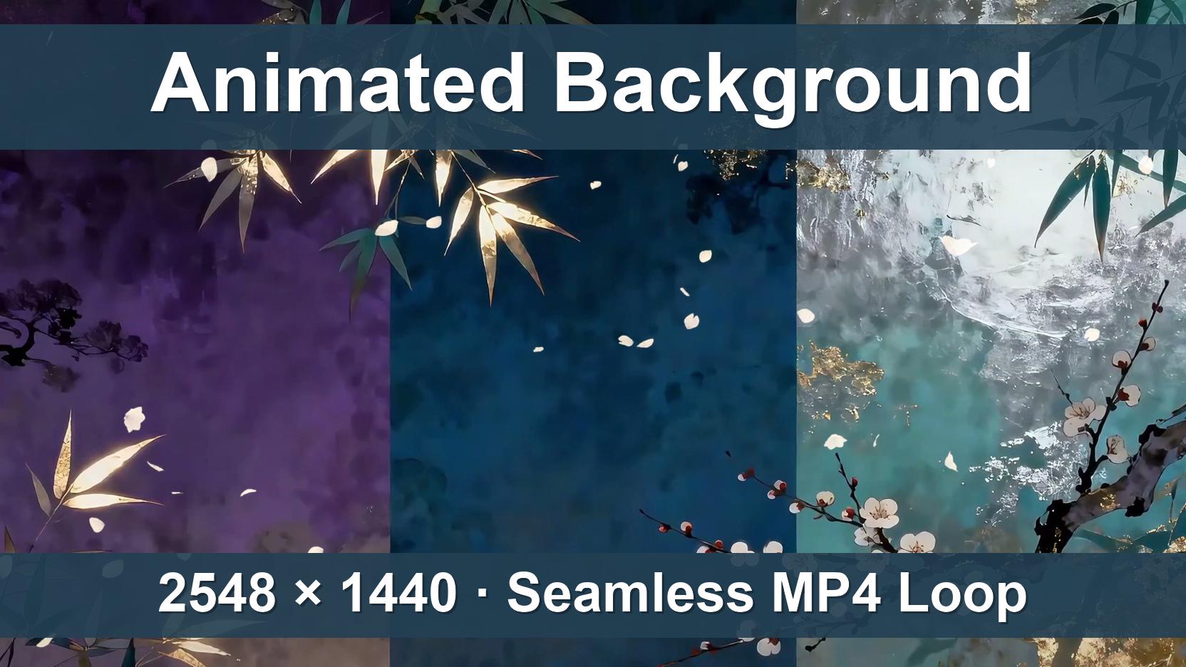 Gilded Bamboo & Plum Blossom – Animated VTuber Background Set | 1440p QHD Loop Videos | Chinoiserie / Artistic / Elegant