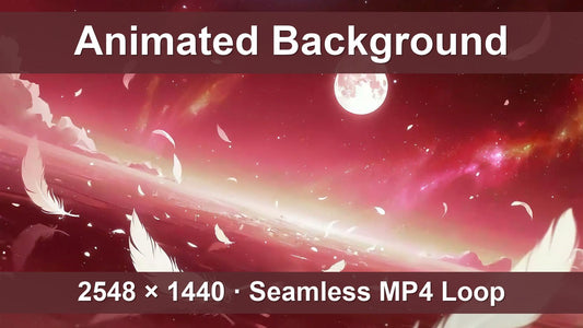 Crimson Moon & Fallen Feathers – Animated VTuber Background Set | 1440p QHD Loop Videos | Gothic / Ethereal / Fantasy