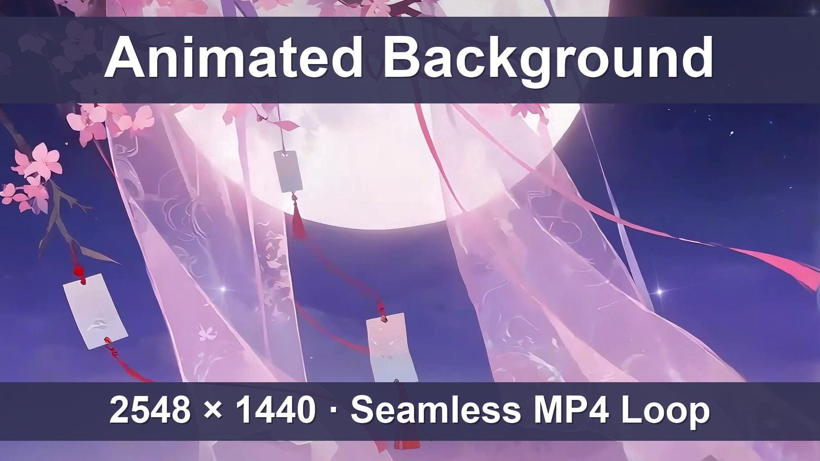 Ethereal Sakura Moon Dream – Animated VTuber Background Set | 1440p QHD Loop Videos | Anime / Celestial / Serene