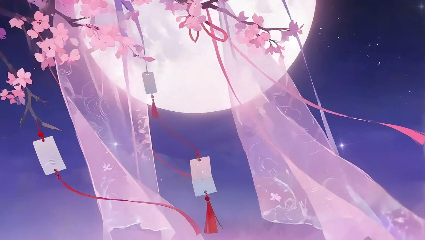 Ethereal Sakura Moon Dream – Animated VTuber Background Set | 1440p QHD Loop Videos | Anime / Celestial / Serene
