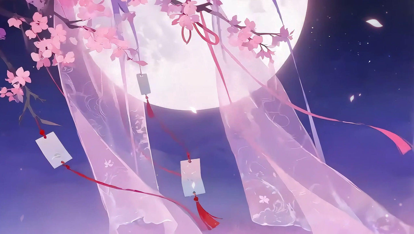 Ethereal Sakura Moon Dream – Animated VTuber Background Set | 1440p QHD Loop Videos | Anime / Celestial / Serene