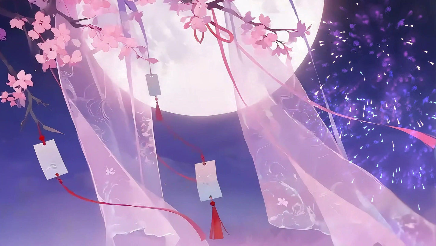 Ethereal Sakura Moon Dream – Animated VTuber Background Set | 1440p QHD Loop Videos | Anime / Celestial / Serene