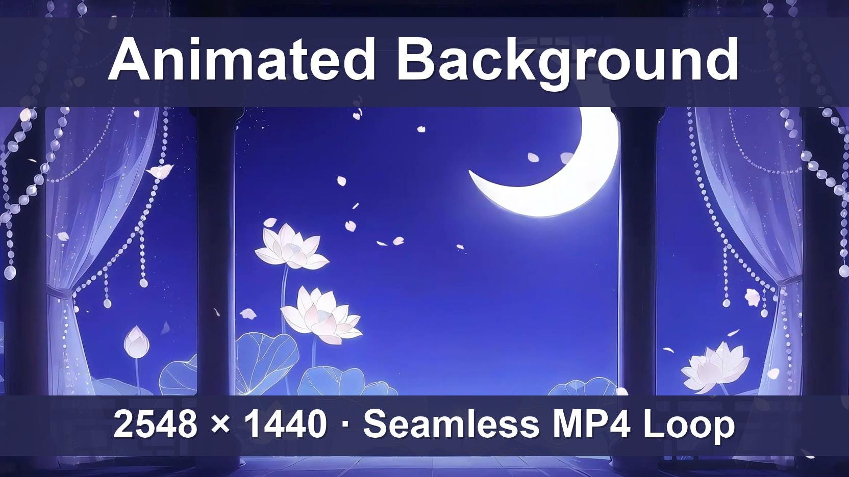Moonlit Lotus Pavilion – Animated VTuber Background Set | 1440p QHD Loop Videos | Serene / Fantasy / Anime