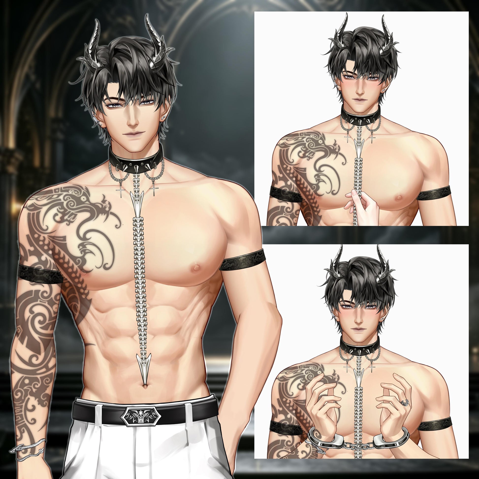 Kurogane – Premade Male VTuber Model | Dark Demon Butler VTuber Avatar | Ready to Use | Full Body | Outfit Toggles