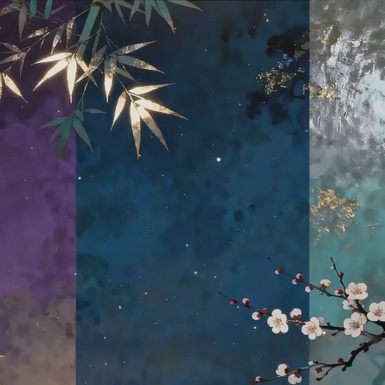Gilded Bamboo & Plum Blossom – Animated VTuber Background Set | 1440p QHD Loop Videos | Chinoiserie / Artistic / Elegant