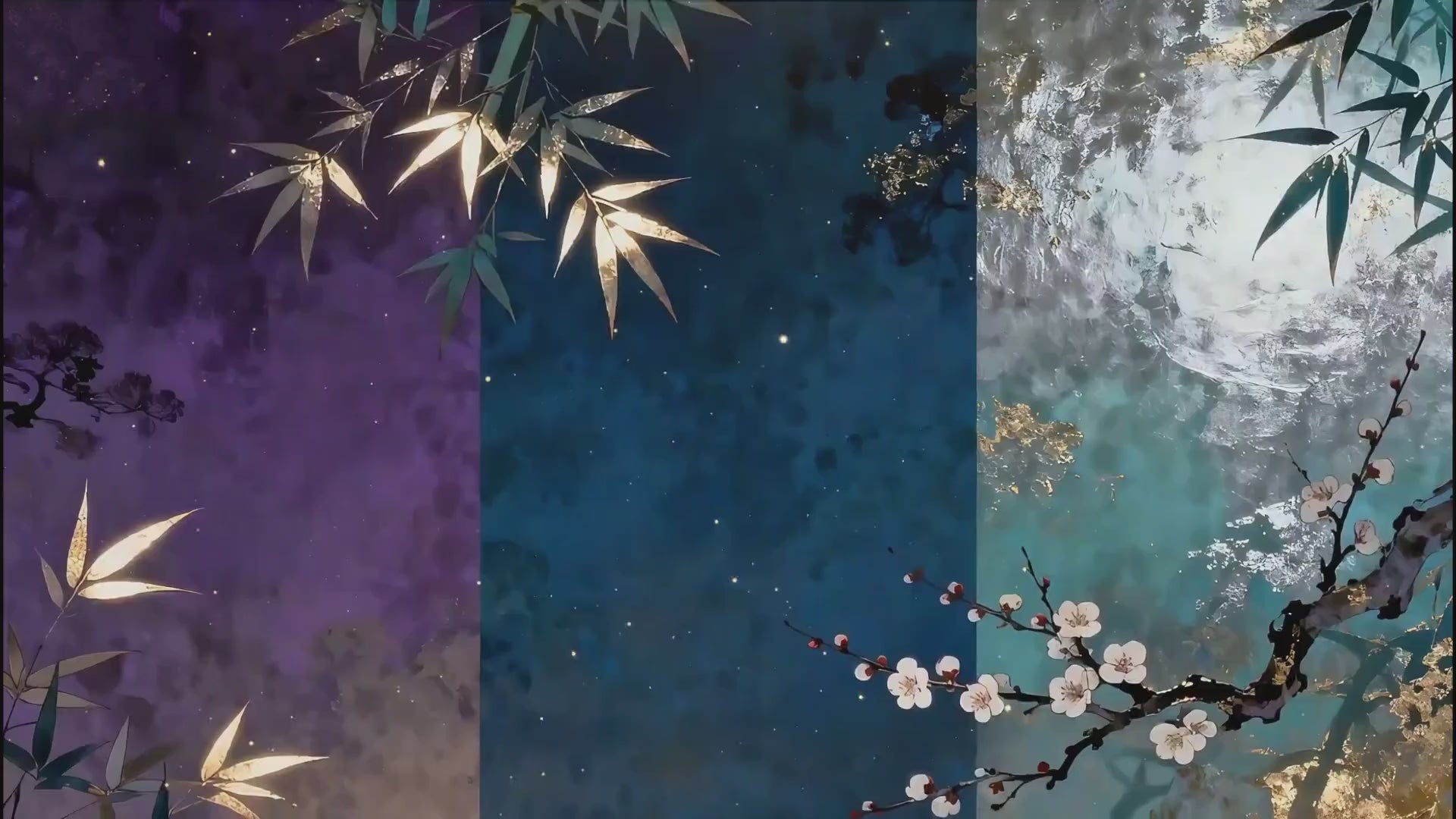Gilded Bamboo & Plum Blossom – Animated VTuber Background Set | 1440p QHD Loop Videos | Chinoiserie / Artistic / Elegant