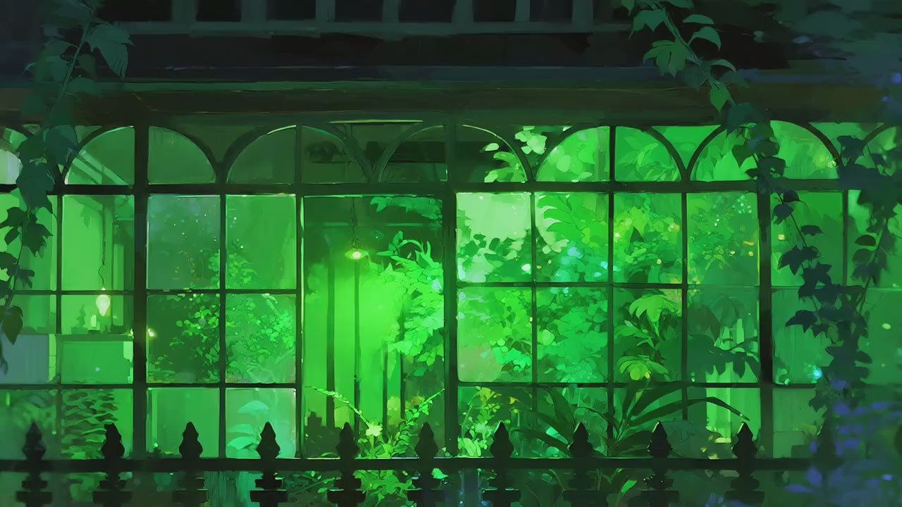 Enchanted Ivy Conservatory – Animated VTuber Background Set | 1440p QHD Loop Videos | Mystical / Cozy / Botanical